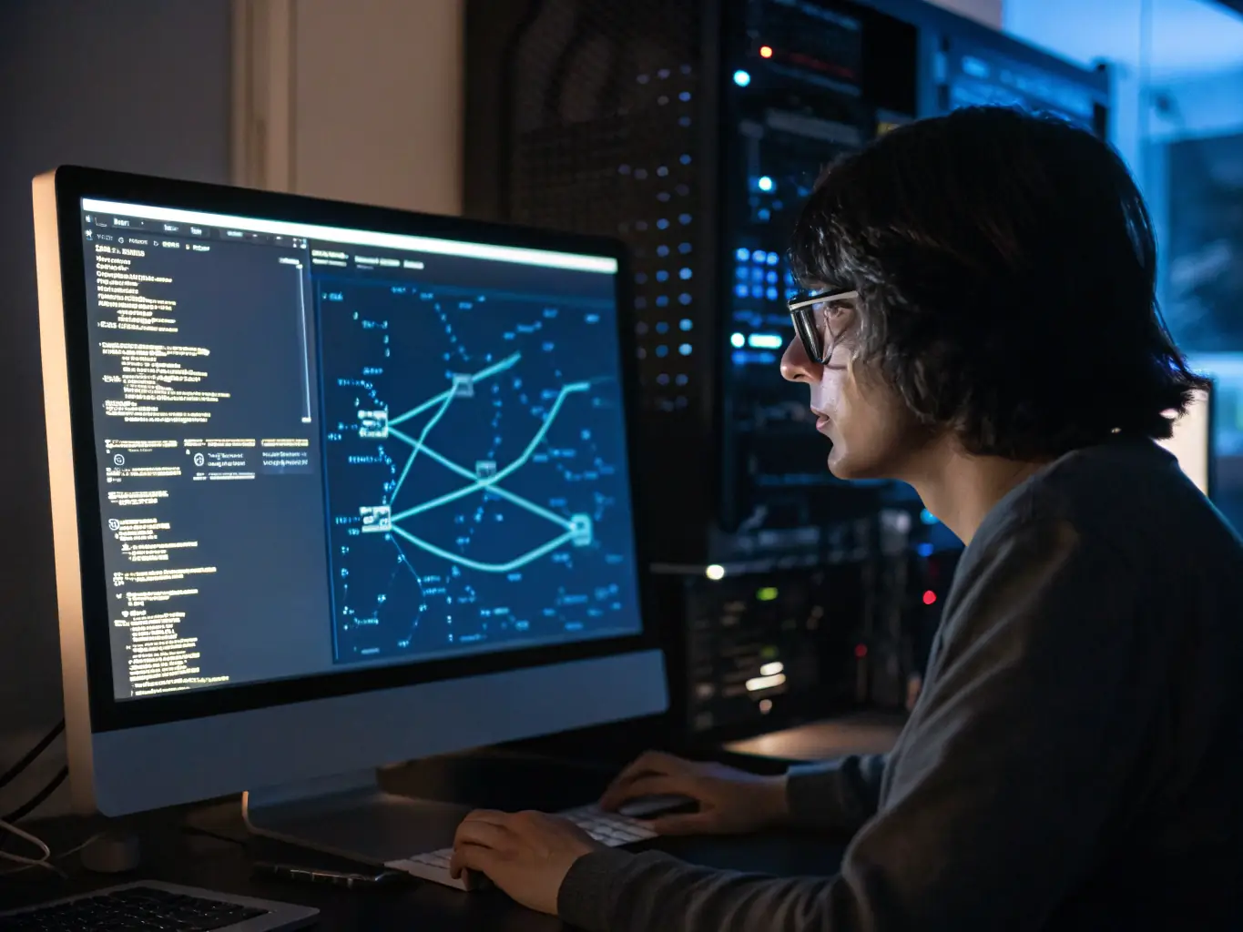 A technician remotely troubleshooting a computer issue, highlighting On The Go Techs' remote support capabilities.