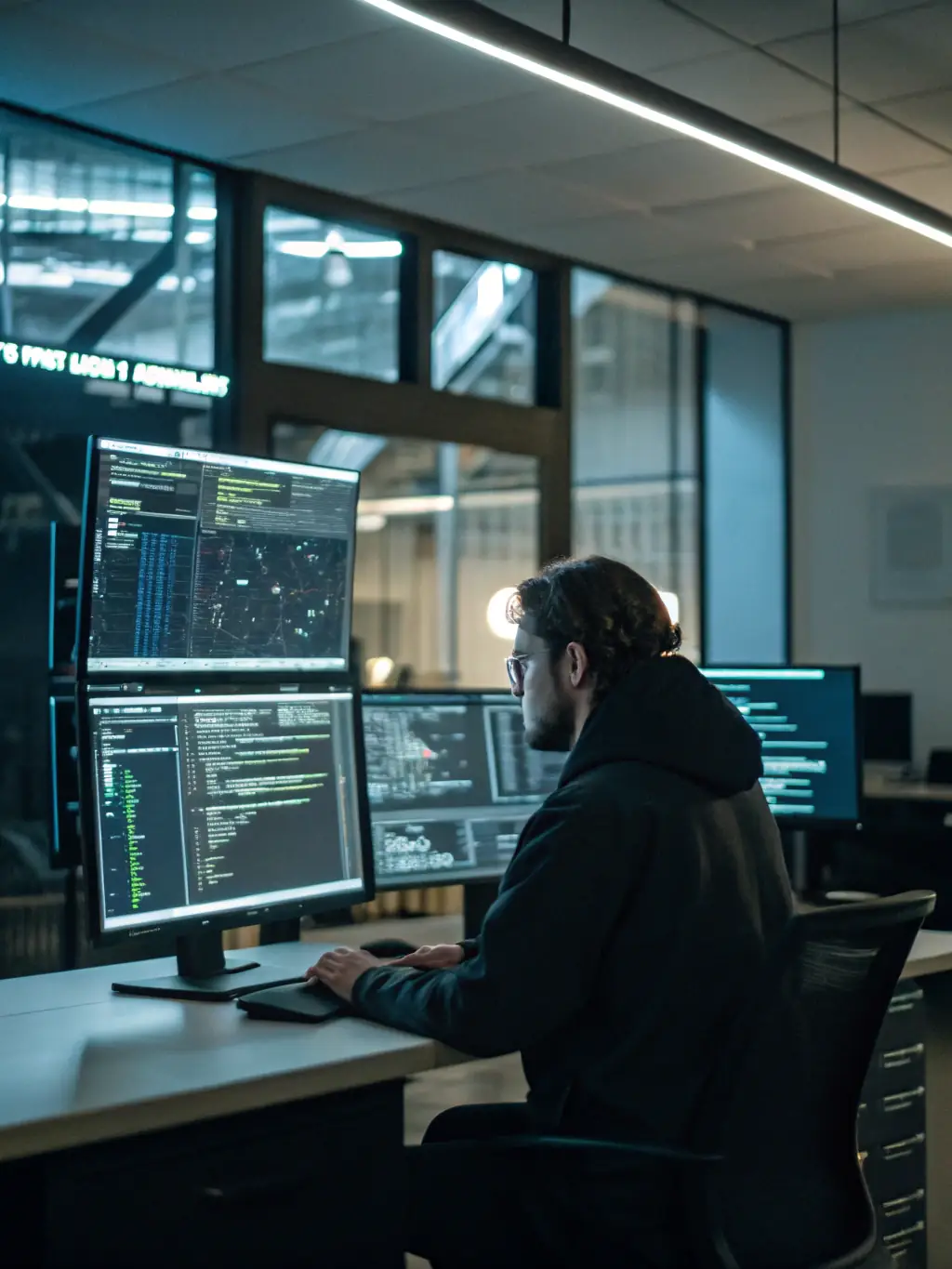 A technician remotely accessing a computer, representing remote IT support services.