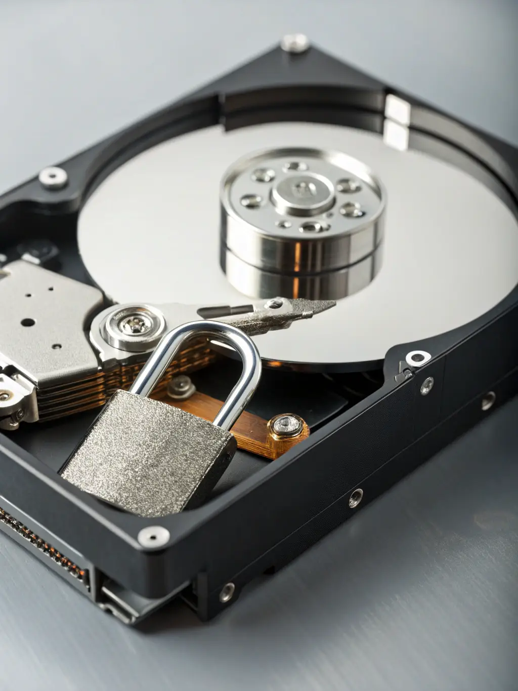 A hard drive with a cloud icon above it, representing secure data backup and recovery.
